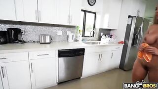 A maid is doing her cleaning without any clothes on the body