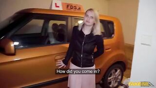 A huge cock for big tits blondie in the car