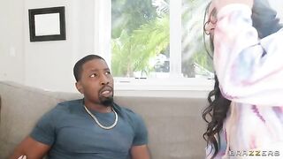 Two girlfriends fuck with a black-skinned boy in an FFM scene