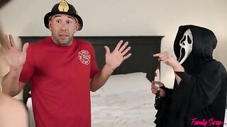 Unexpected visitors have sex with the girls in a roleplay