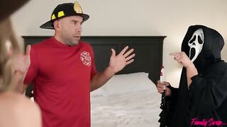 Unexpected visitors have sex with the girls in a roleplay