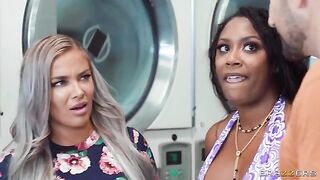 A hot chick was doing laundry and she caught someone watching