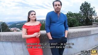 A girl with a round ass is getting fucked in front of her dad for money