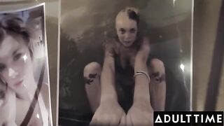 Gabbie Carter’s big tits bounce with her horny husband and wife in this hot scene