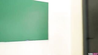 The teacher fucked his black fan on the table with passion