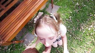 Babe has an anal sex on the edge of nature with a thrilling plug