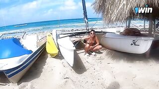 Passionate sex on the beach with a young and cute 18-year-old beauty