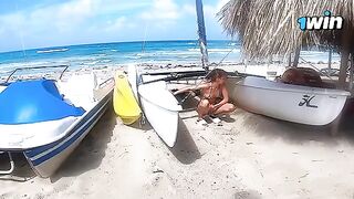 Passionate sex on the beach with a young and cute 18-year-old beauty