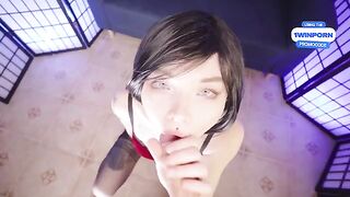 Ada Wong cosplayer gets her mouth filled with cum in a hot scene