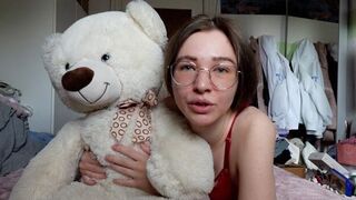 A young girl has her best friend, a cute teddy bear, with her