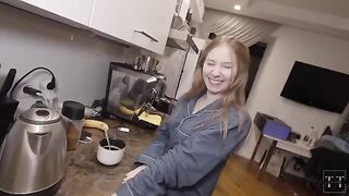 Cute girl Mila Pie got a good portion instead of coffee