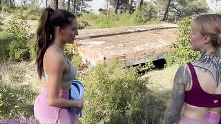 A girl took her girlfriend to the woods for a passionate encounter