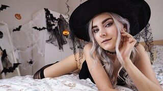 A cute witch in a spell waits for the magic of sex with her lover