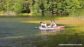 Beautiful lesbians have fun outdoors, exploring their desires in a passionate encounter