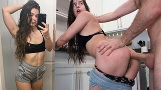 First-time anal sex leads to multiple orgasms for a fit brunette