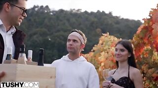 Hot brunette Stefany fucked by two cocks on her vacation