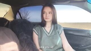 Girl played with her tongue in a steamy car scene
