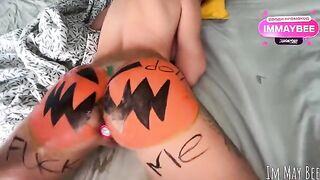 Babe fucked in a pumpkin, she came with a mess on her face