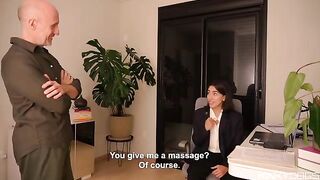 The employee's tongue works wonders, and the guy enjoys it very much