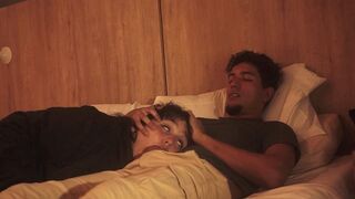 A blowjob on the bed is lazy, but so deep that it shakes him up