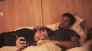 A blowjob on the bed is lazy, but so deep that it shakes him up