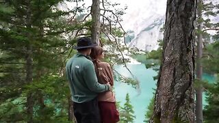 A couple engaged in passionate sex right in the forest, under the open sky
