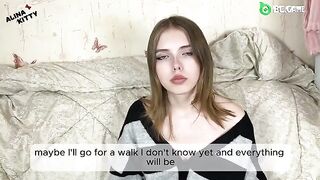 An almost naked girl is trying to please her boyfriend, but she's dragging her feet