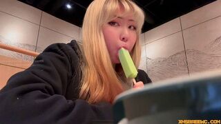 You're licking the cream, but it could be my dick easily
