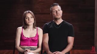 The man has complete power over his little brunette slave