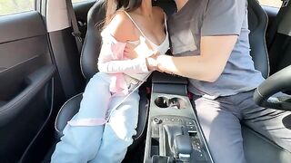 The girl has sex with her teacher in the back seat