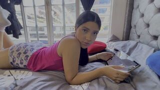 A girl plays a sexy game with her voice, losing control