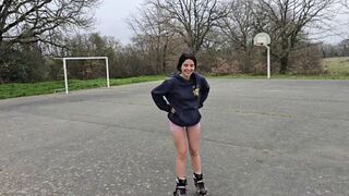 A cute girl has sex in the forest with a big dick