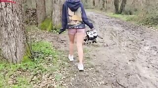 A cute girl has sex in the forest with a big dick