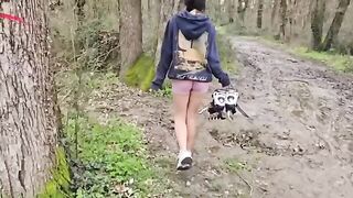 A cute girl has sex in the forest with a big dick