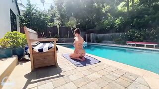 It's quiet by the pool, with only moans and splashes of oil