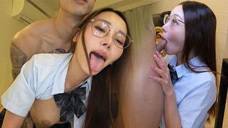 An Eastern girl in a roleplay with her stepbrother at home