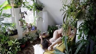 A loving couple has passionate sex right on the couch at home