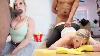 A stepmom is getting her pussy hammered by a huge black cock all day