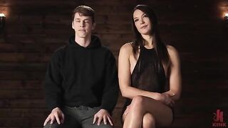 The brunette sat on his face and took his cock in her latex hands