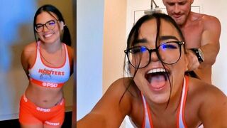 Babe works as a waitress in Hooters and gets fucked hard