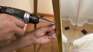 A couple has an intense and passionate encounter in a private room