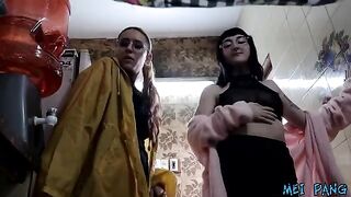 Plumber gets fucked by two sexy babes to pay his service fee
