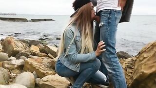 A hot blonde named Veronika Charm gave a blowjob outdoors
