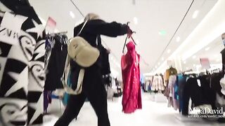 Babe was almost caught while sucking cock in the fitting room