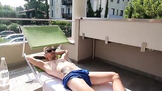 An Italian girl makes a blowjob on the balcony of her seaside villa