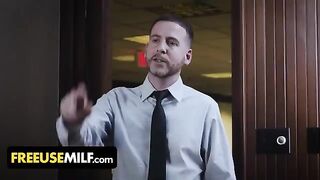Submissive huge tits MILFs get fucked on the office desk