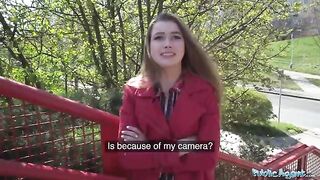 Nervous woman gets fucked through a gloryhole for cash in public