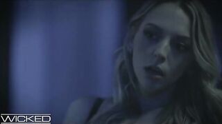 Hot brunette and blonde in a dark, passionate threesome scene with intense action