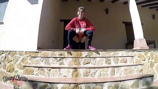 A sexy girl with a full bladder pisses outside like a pro, showcasing her skills in this epic compilation